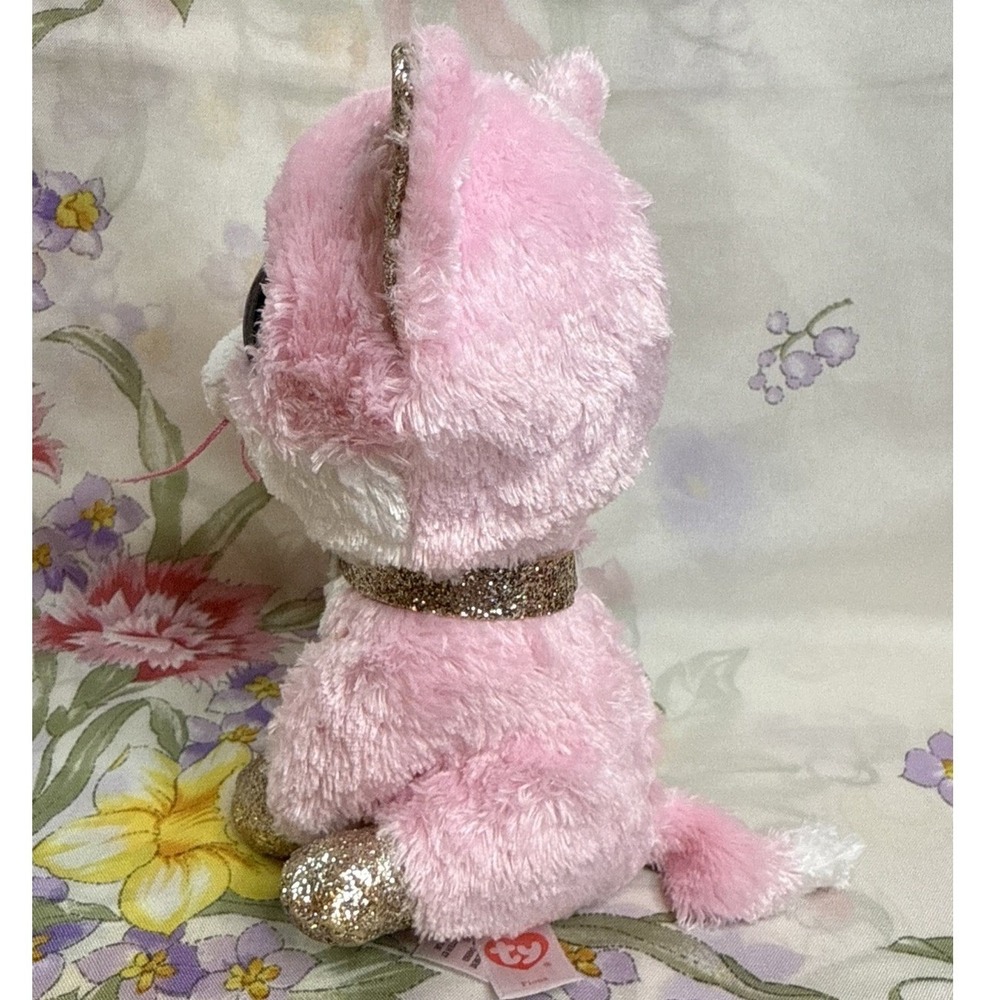 Ty Beanie Boo Fiona Pink Cat Plush Glitter Ears Paws 6" Stuffed Animal - Picture 2 of 5